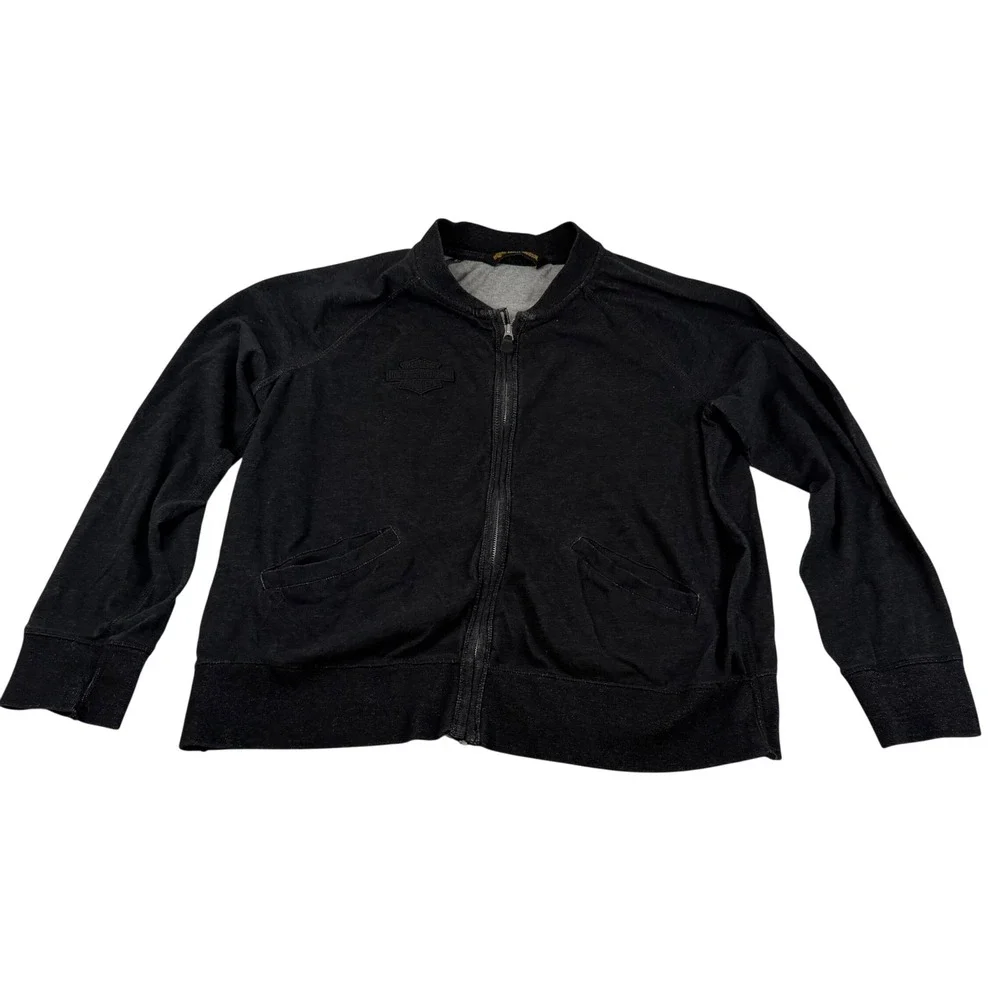 Harley-Davidson Mens 2XL Full Zip Bomber Sweatshirt Faded Black Tonal Logo